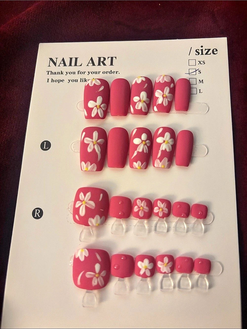 NAIL ART Floral Pink & White Press-On Nails NWT